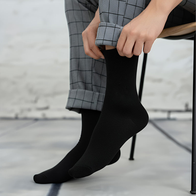 Anyfootwear 5 Pairs Size 10-14 Fashion Socks High Quality Office Sports Business Long Socks Cotton Solid Colors Skateboard Knitted Casual Black Size 43-48