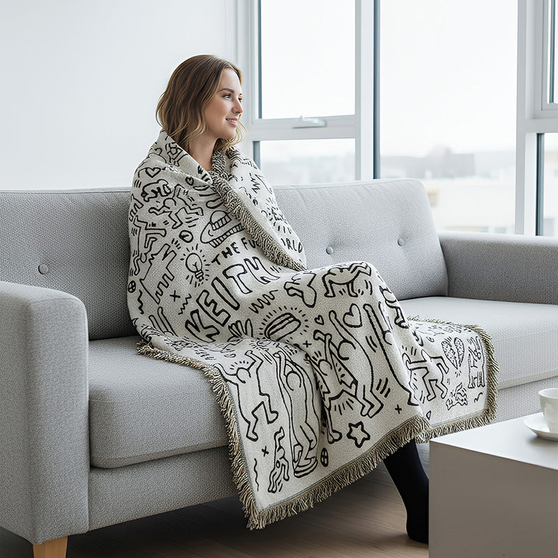 Anycozy Jacquard Graffiti Throw Blanket Sofa Bed Cover Tapestry
