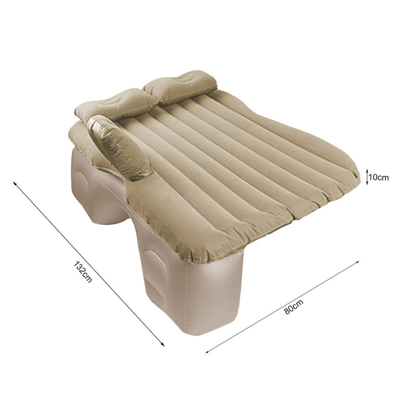 Inflatable Car Mattress Beige Stripe  Portable Camping Rest Air Bed Travel Compact Sleeping Kit Essentials
