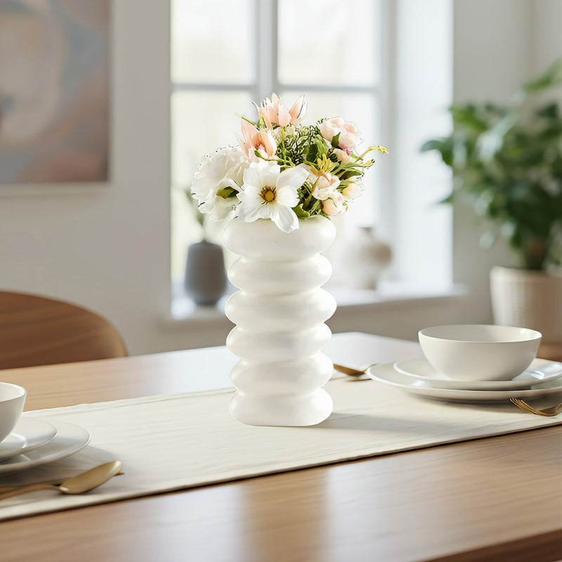 ANYDECO Flower Vase White Medium Nordic Plastic Spiral Pot Home Decor