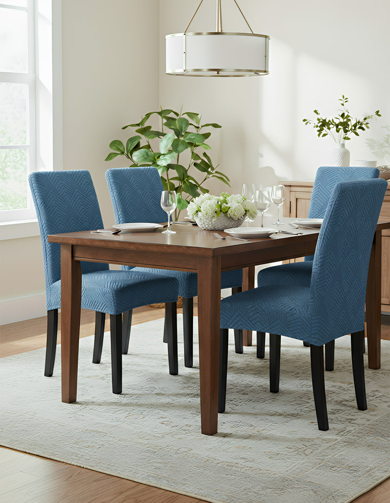Anyseat Blue Geometric Lines Design Chair Cover – Elastic Anti‑Dirt Design for Dining, Kitchen, Wedding, Hotel & Banquet Use