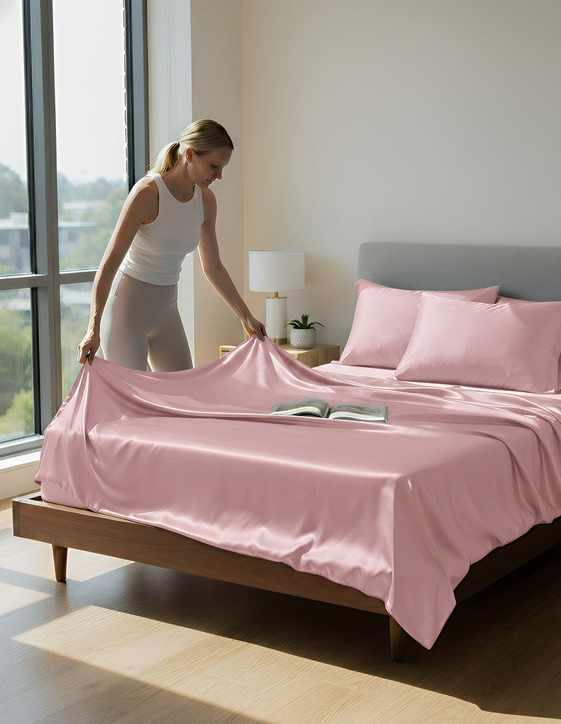 Anycozy Beddings Light Pink US King Size 3 Pcs High End Satin Smooth Duvet Cover Set Luxury Polyester Silky Soft Cozy Bedding Set