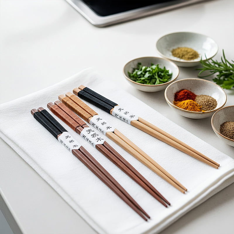 Anygleam Wooden Black 4pairs Wooden Sushi Chopsticks Reusable Kitchen Tableware