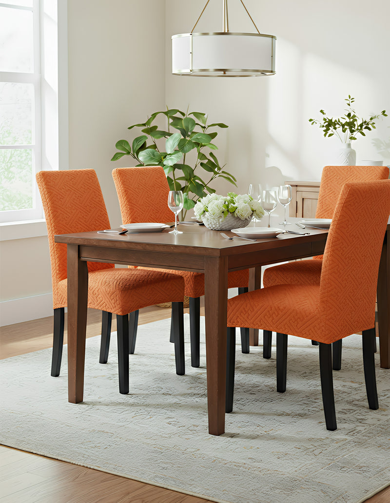 Anyseat Orange Puzzle Chair Cover – Elastic Anti‑Dirt Design for Dining, Kitchen, Wedding, Hotel & Banquet Use