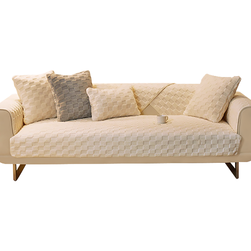 Anyseat Sofa Towel Super Soft Off White Velvet Plush Non-slip Sectional Sofa Covers for Living Room Thick L-shape Couch Covers