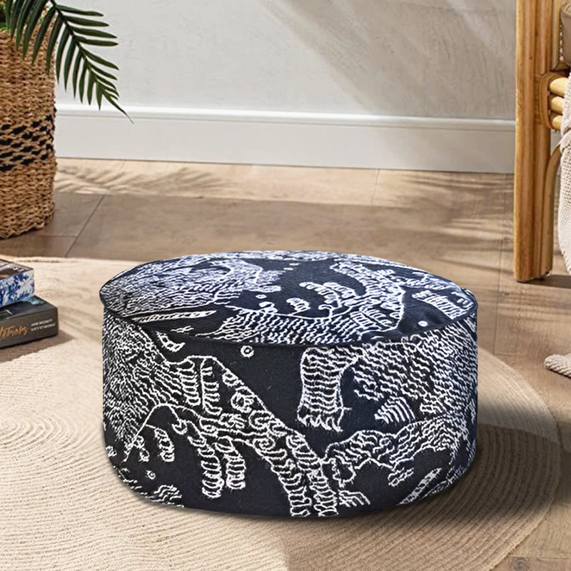 Anypillow 2PC 50x30CM Black Round Soft Pouffe Seat Cushion Elegant Home Accent Decor Stylish Footstool