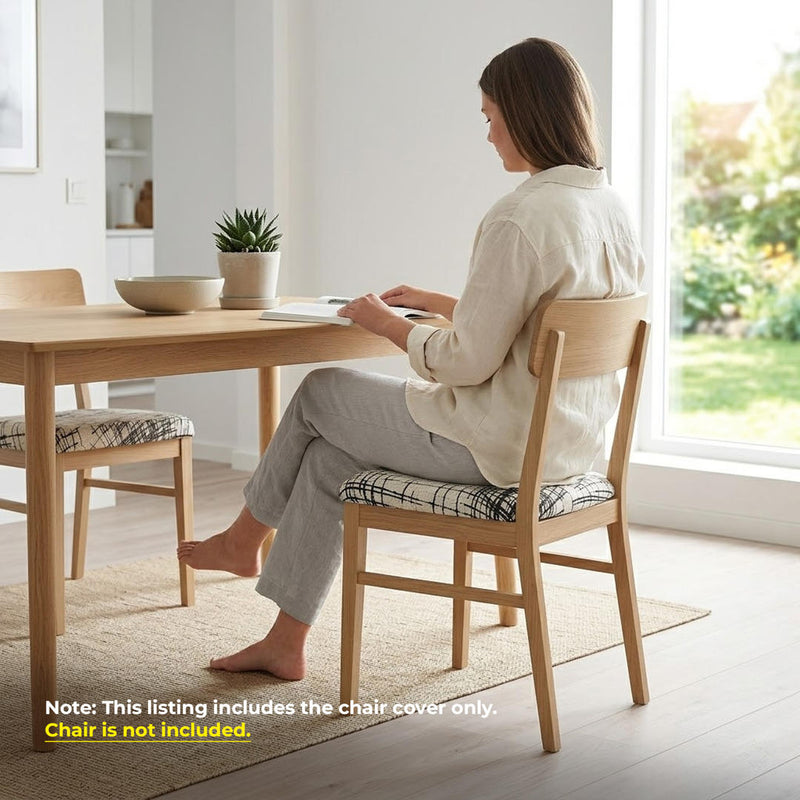 Anyseat White with Black Sketch Lines Print Chair Cover – Stretch Washable Removable Seat Cover for Dining & Kitchen
