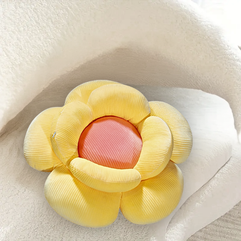 Anyseat Seat Cushion Yellow Double Flower Shape Soft Bedside Floor Plush Pillow Home Decor