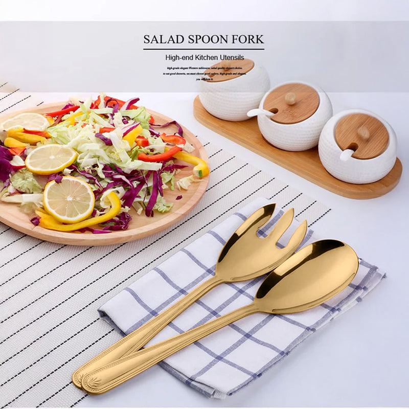 Anygleam Gold Giant Spoon & Fork Set – 2-Piece Stainless Steel