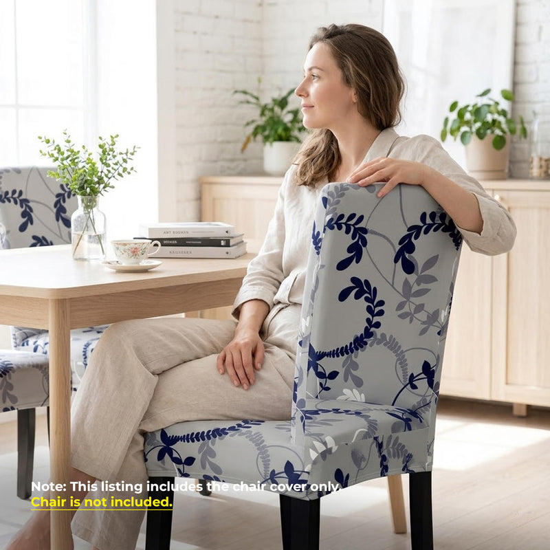 Anyseat Grey Leaf Vines Design Chair Cover – Elastic Slipcover with Anti‑Dirt Protection for Dining Room, Kitchen, Wedding, Hotel, Banquet & Restaurant