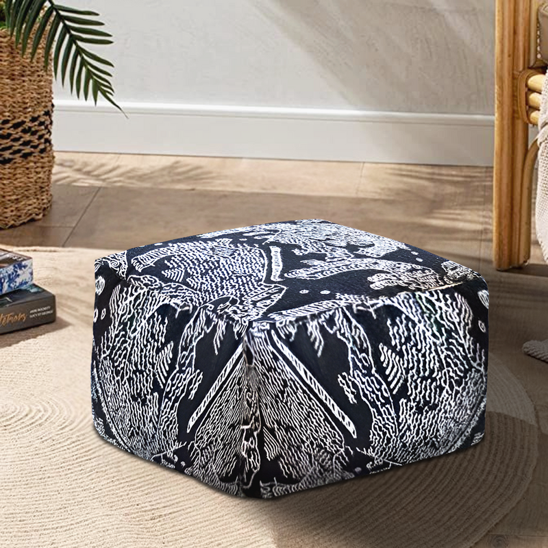 Anypillow 2PC 55x30cm Black Squared Soft Pouffe Seat Cushion Elegant Home Accent Decor Stylish Footstool