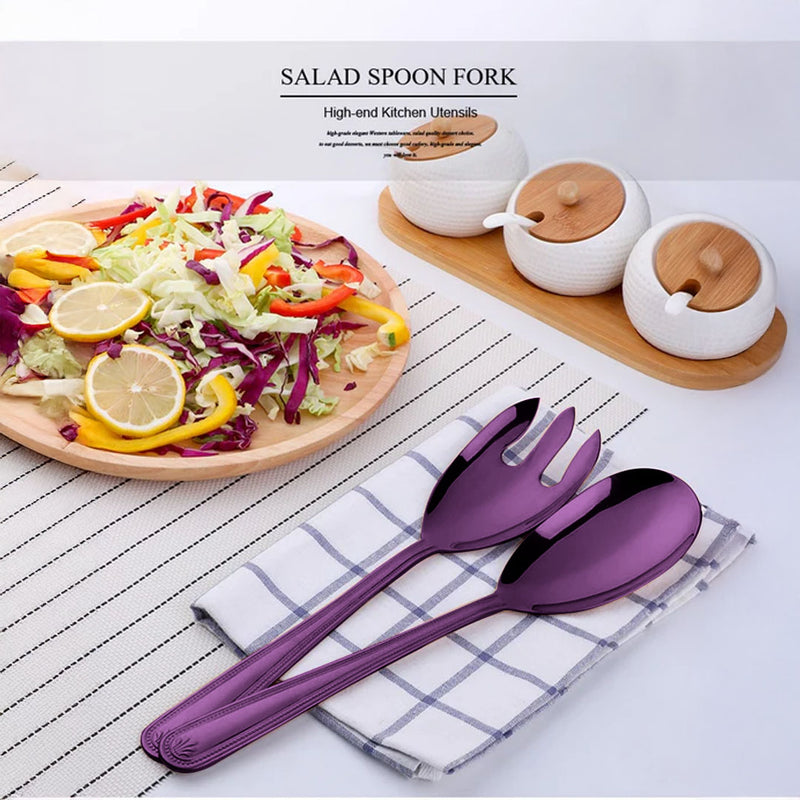Anygleam Purple Giant Spoon & Fork Set – 2-Piece Stainless Steel