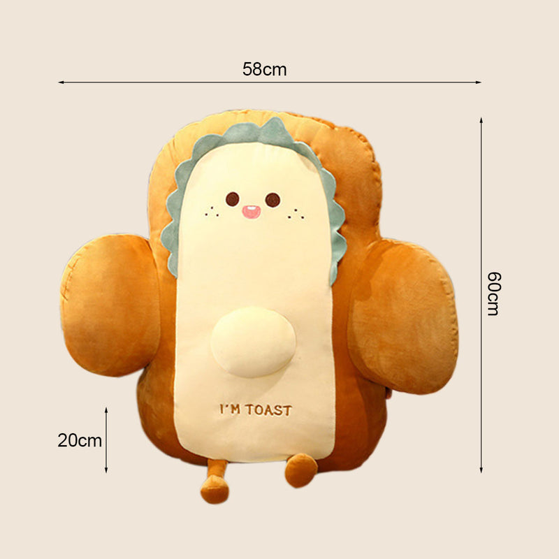 Anyseat Seat Cushion 58cm Cute Face Toast Bread Stuffed Car Seat Plush Cartoon Back Support Pillow Home Decor