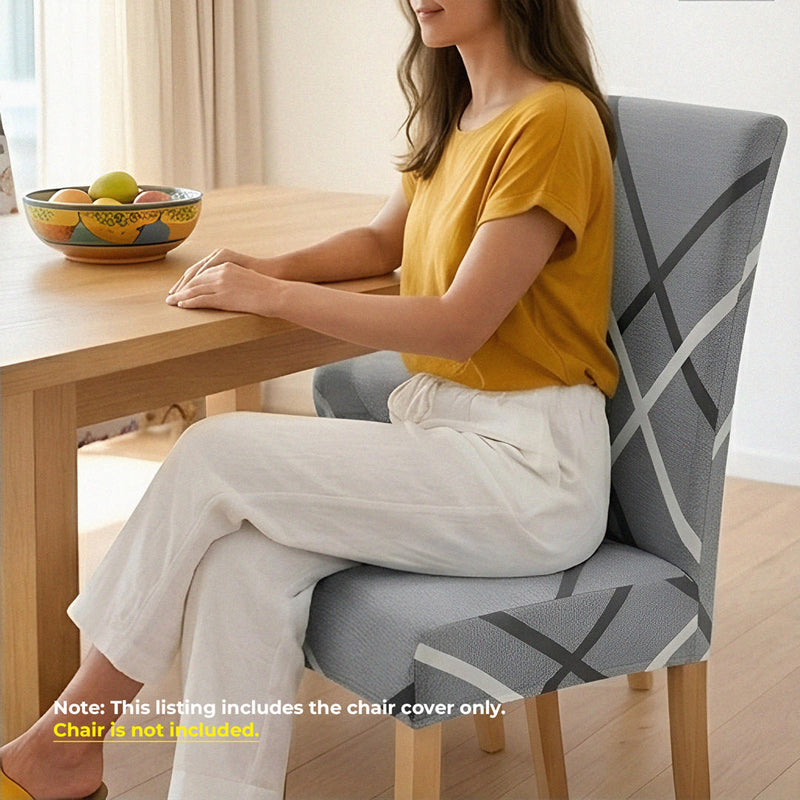 Anyseat Grey with Linear Design Chair Cover – Elastic Slipcover with Anti‑Dirt Protection for Dining Room, Kitchen, Wedding, Hotel, Banquet & Restaurant