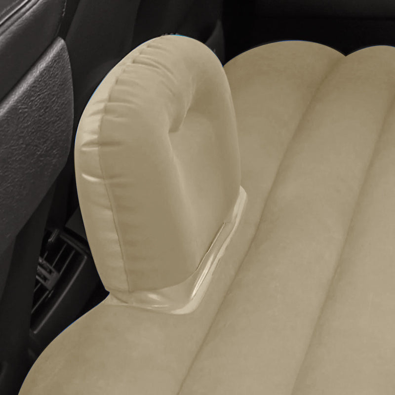 Inflatable Car Mattress Beige Stripe  Portable Camping Rest Air Bed Travel Compact Sleeping Kit Essentials