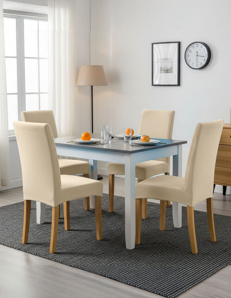 Anyseat Light Beige Velvet Dining Chair Cover – Plush Stretchable Slipcover for Kitchen & Dining Room Chairs