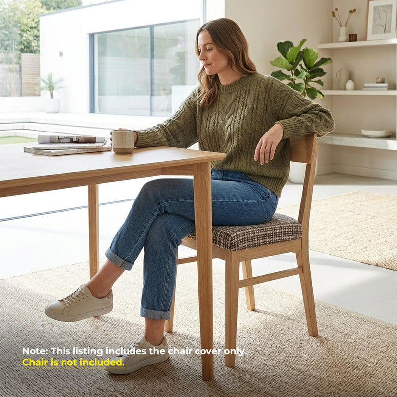 Anyseat Dark Brown Wavey and Straight Line Print Chair Cover – Stretch Washable Removable Seat Cover for Dining & Kitchen
