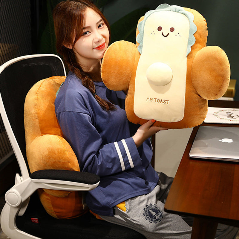 Anyseat Seat Cushion 58cm Smiley Face Toast Bread Stuffed Car Seat Plush Cartoon Back Support Pillow Home Decor