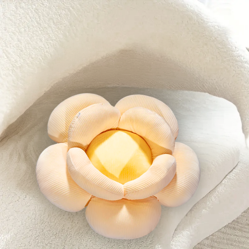 Anyseat Seat Cushion Beige Double Flower Shape Soft Bedside Floor Plush Pillow Home Decor