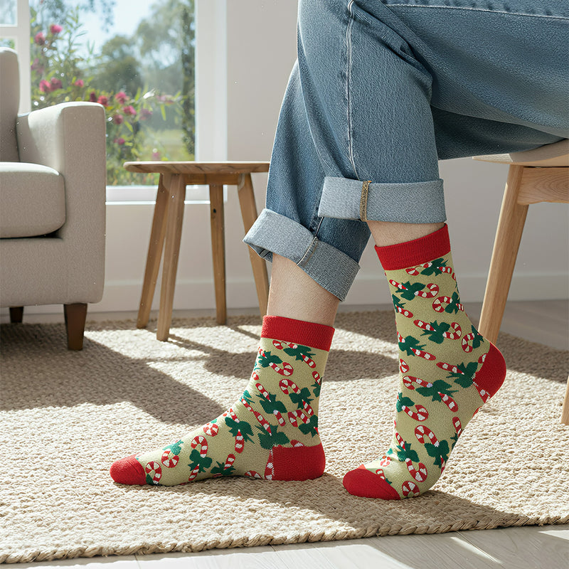 Anyfootwear 5 Pairs One Size 5-11 Mixed Color Set Christmas Socks Cotton Fashion Nature Woman Skateboard Oil Paitiing