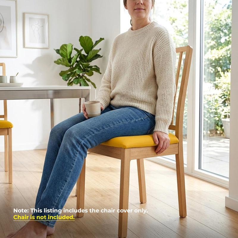 Anyseat Plain Yellow Stretch Chair Cover – Washable, Removable Dining & Kitchen Seat Protector