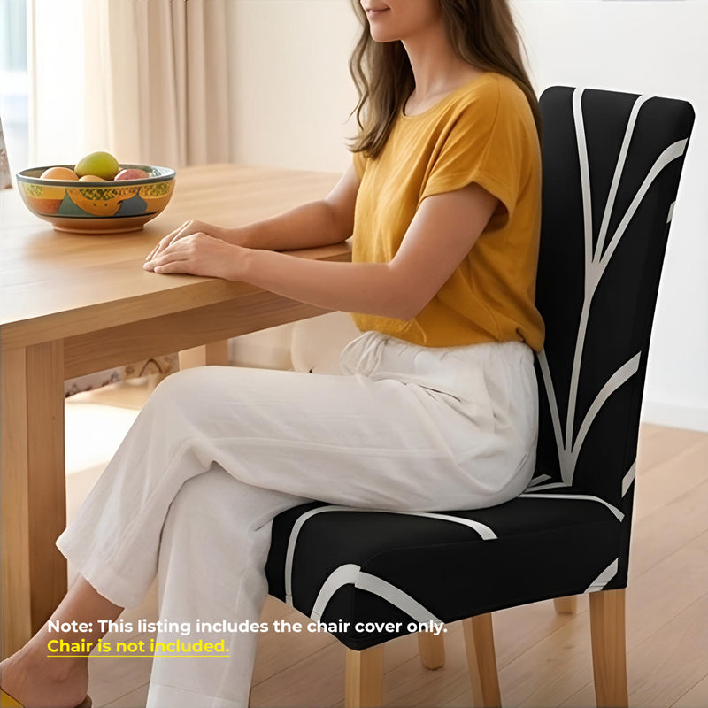 Anyseat Black with Linear Design Chair Cover – Elastic Slipcover with Anti‑Dirt Protection for Dining Room, Kitchen, Wedding, Hotel, Banquet & Restaurant