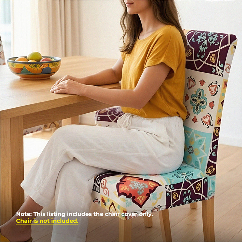 Anyseat White Floral Print Pattern Print Elastic Chair Cover – Plain Dining Slipcover & Home Décor
