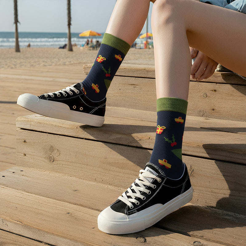 Anyfootwear 3 Pairs Women’s Seasonal Cotton Socks Funny Gift Party Multi Color