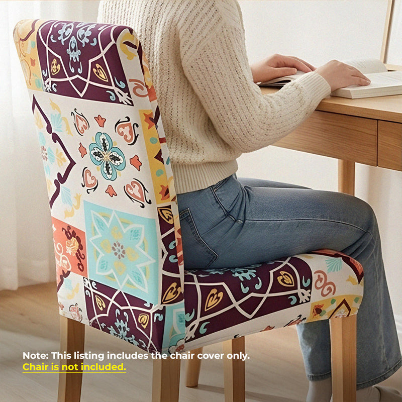 Anyseat White Floral Print Pattern Print Elastic Chair Cover – Plain Dining Slipcover & Home Décor