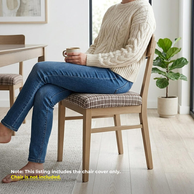 Anyseat Dark Brown Wavey and Straight Line Print Chair Cover – Stretch Washable Removable Seat Cover for Dining & Kitchen