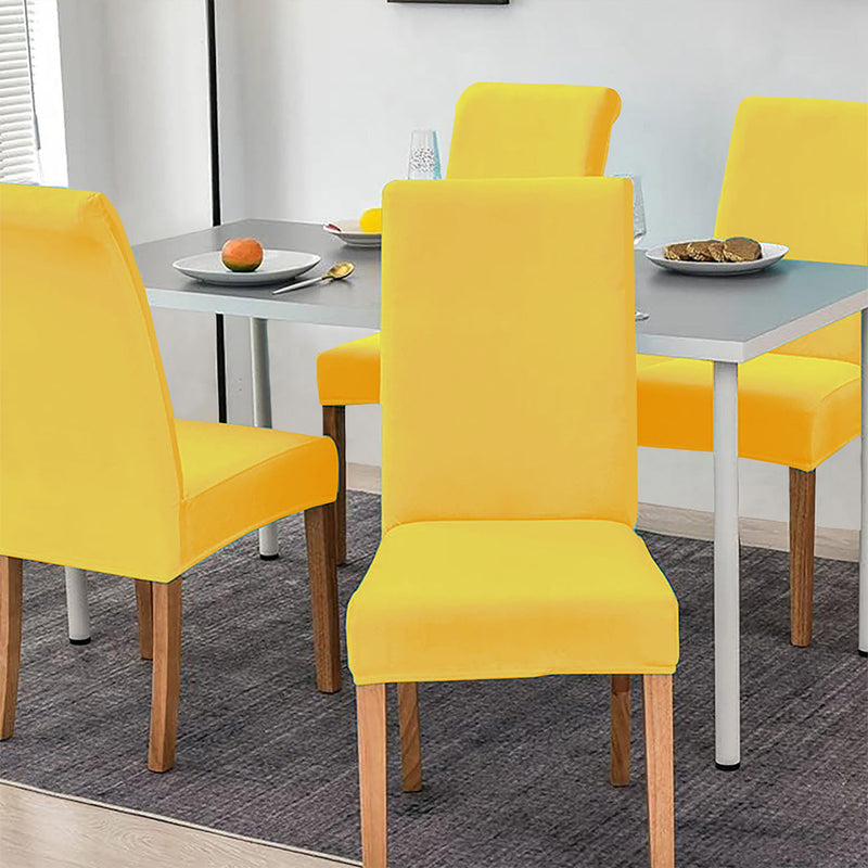 Anyseat Bright Yellow Velvet Dining Chair Cover – Plush Stretchable Slipcover for Kitchen & Dining Room Chairs