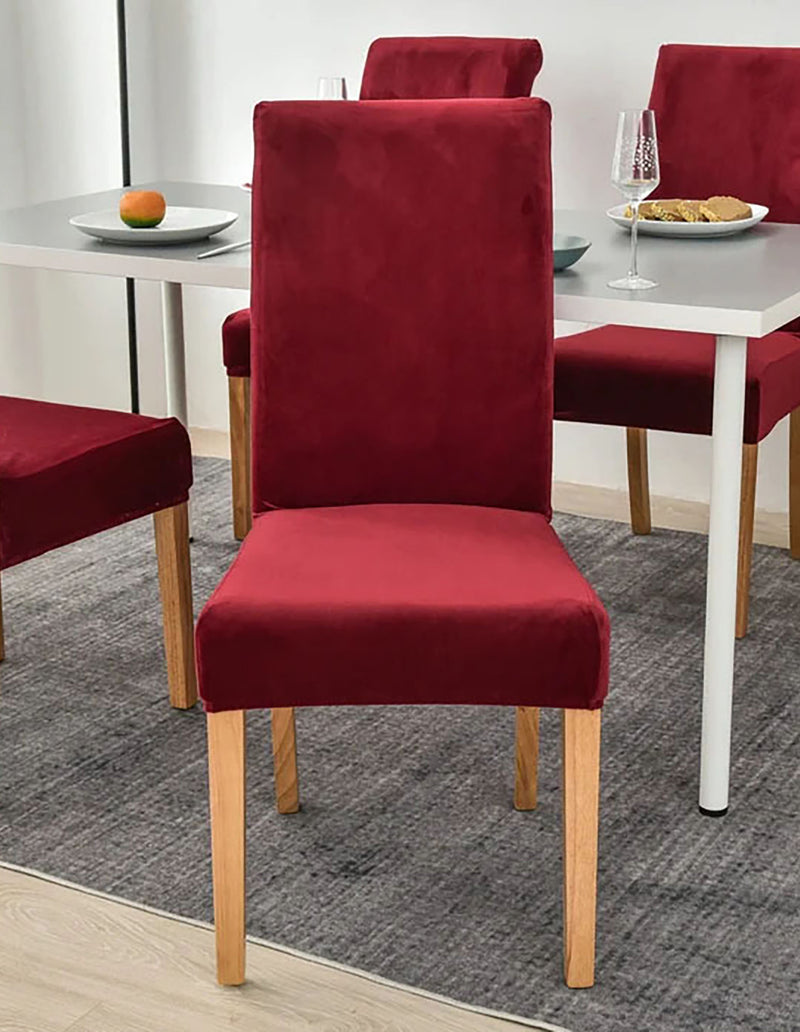 Anyseat Wine Red Velvet Dining Chair Cover – Plush Stretchable Slipcover for Kitchen & Dining Room Chairs