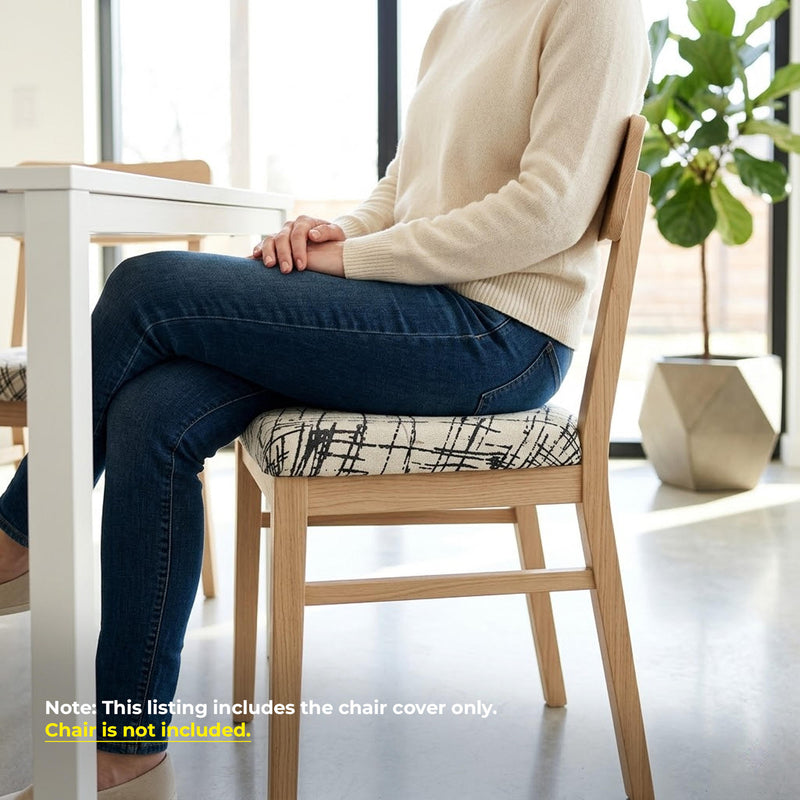 Anyseat White with Black Sketch Lines Print Chair Cover – Stretch Washable Removable Seat Cover for Dining & Kitchen