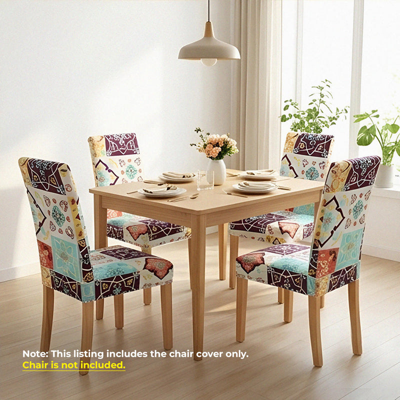 Anyseat White Floral Print Pattern Print Elastic Chair Cover – Plain Dining Slipcover & Home Décor
