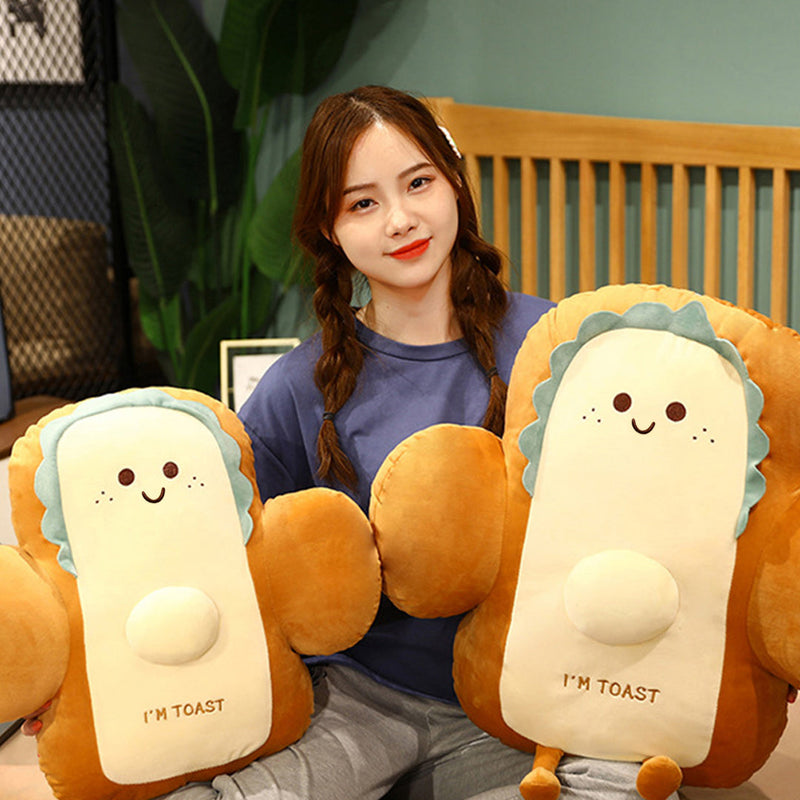 Anyseat Seat Cushion 58cm Smiley Face Toast Bread Stuffed Car Seat Plush Cartoon Back Support Pillow Home Decor