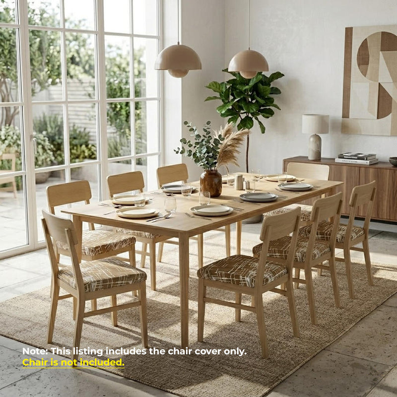 Anyseat Brown White Crack Linear Design Print Chair Cover – Stretch Washable Removable Seat Cover for Dining & Kitchen