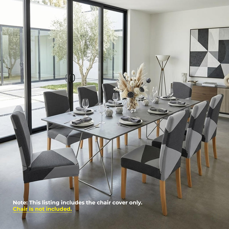Anyseat Chair Cover Gray Geometric Elastic Slipcover Dining Decor