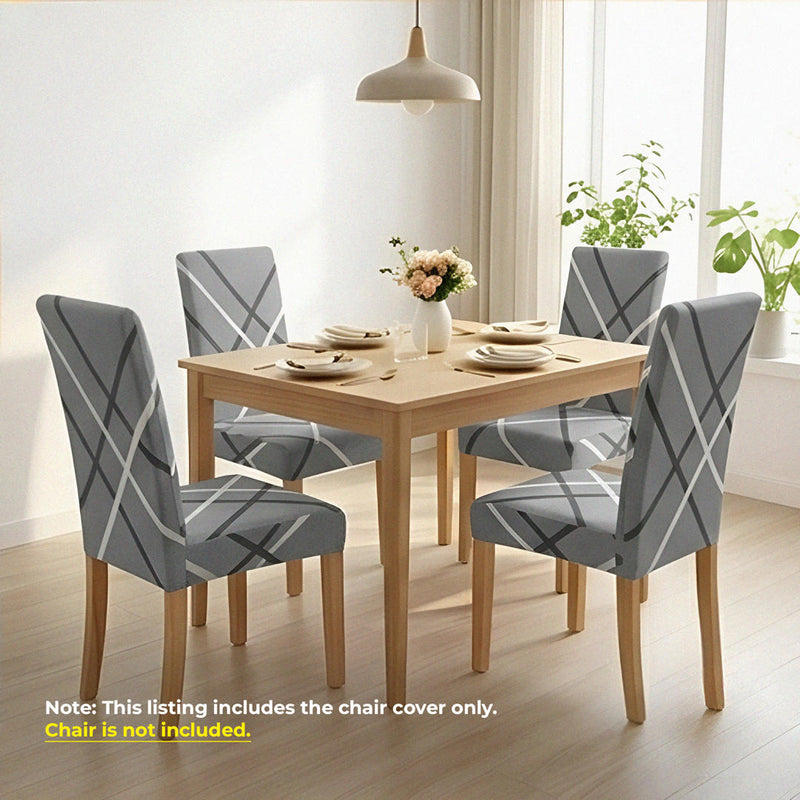 Anyseat Grey with Linear Design Chair Cover – Elastic Slipcover with Anti‑Dirt Protection for Dining Room, Kitchen, Wedding, Hotel, Banquet & Restaurant