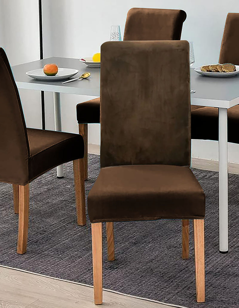 Anyseat Coffee Velvet Dining Chair Cover – Plush Stretchable Slipcover for Kitchen & Dining Room Chairs