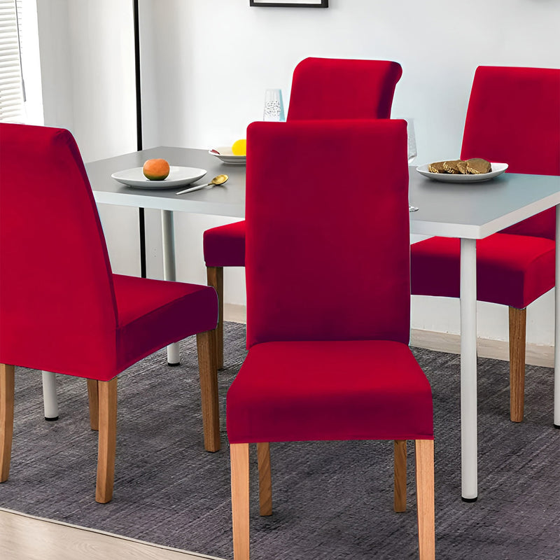 Anyseat Red Velvet Dining Chair Cover – Plush Stretchable Slipcover for Kitchen & Dining Room Chairs