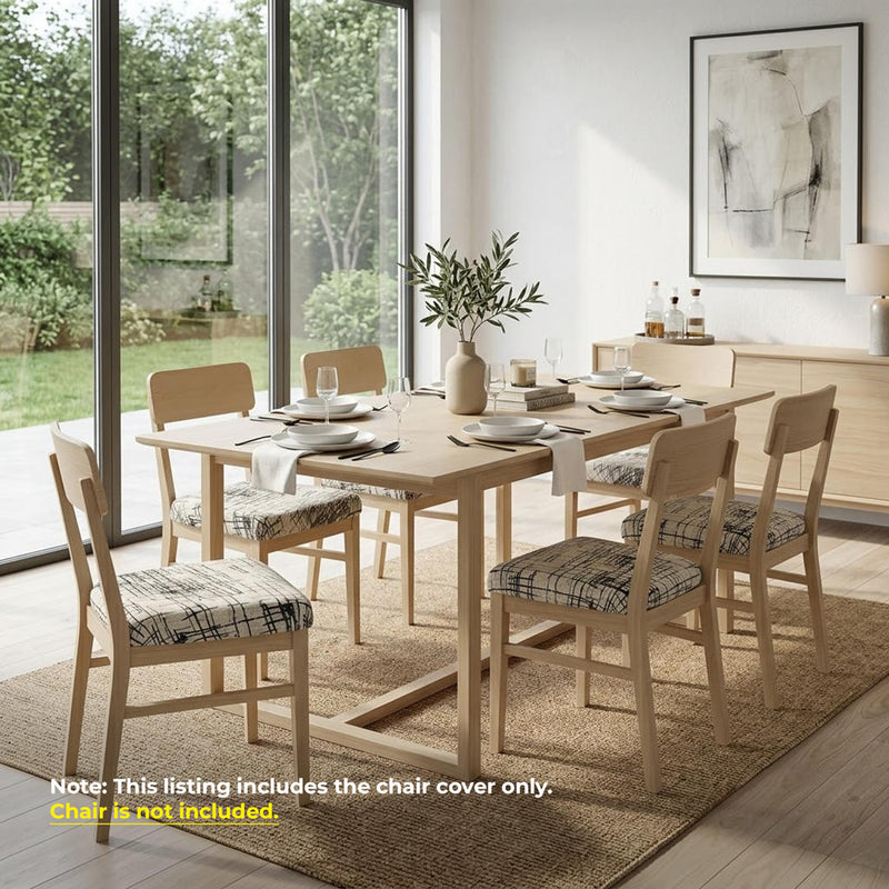 Anyseat White with Black Sketch Lines Print Chair Cover – Stretch Washable Removable Seat Cover for Dining & Kitchen