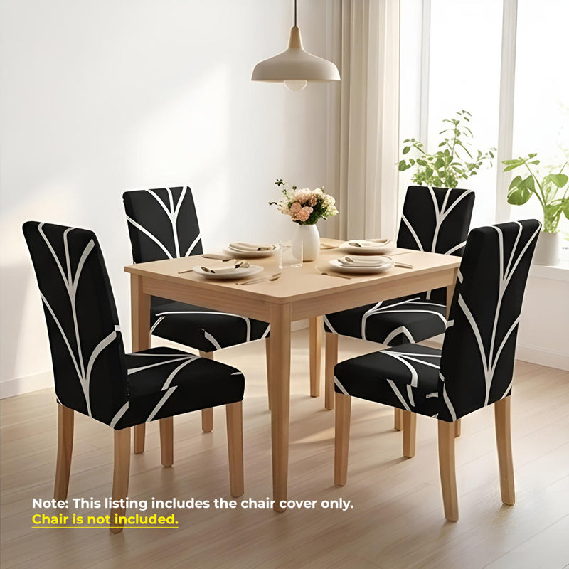 Anyseat Black with Linear Design Chair Cover – Elastic Slipcover with Anti‑Dirt Protection for Dining Room, Kitchen, Wedding, Hotel, Banquet & Restaurant