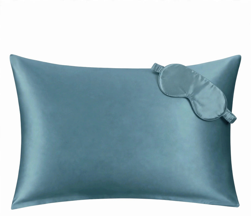 ANYHOUZ Pillowcase 51x66cm Blue Gray Set with Eye Mask Natural Mulberry Silk for Comfortable and Relaxing Home Bed