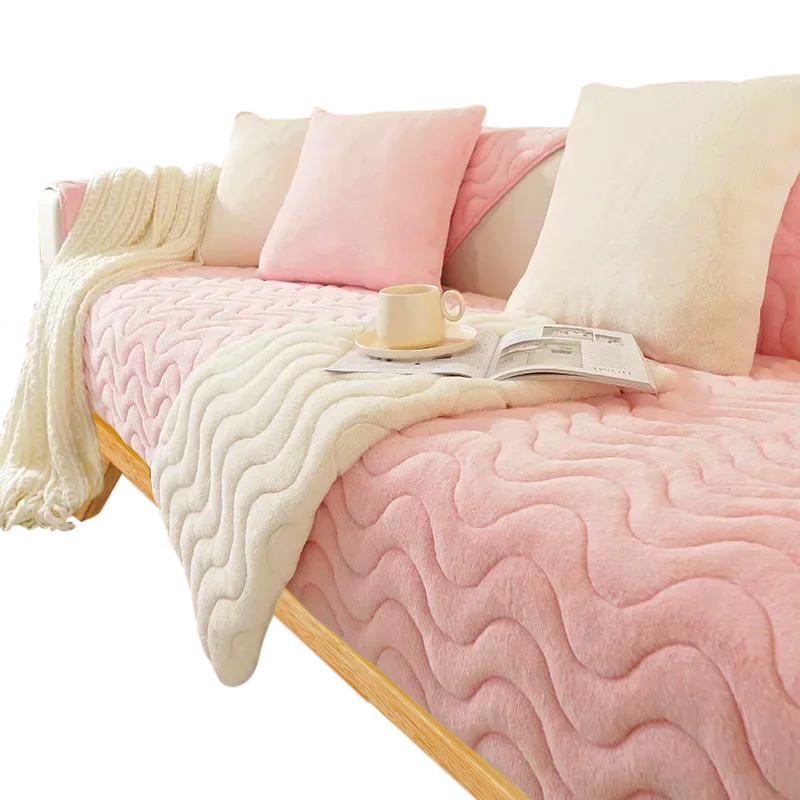 Anyseat Sofa Towel Super Soft Wave Pink Rabbit Plush Quilted Couch Cover L-shaped Sectional Anti-slip Sofa Cover