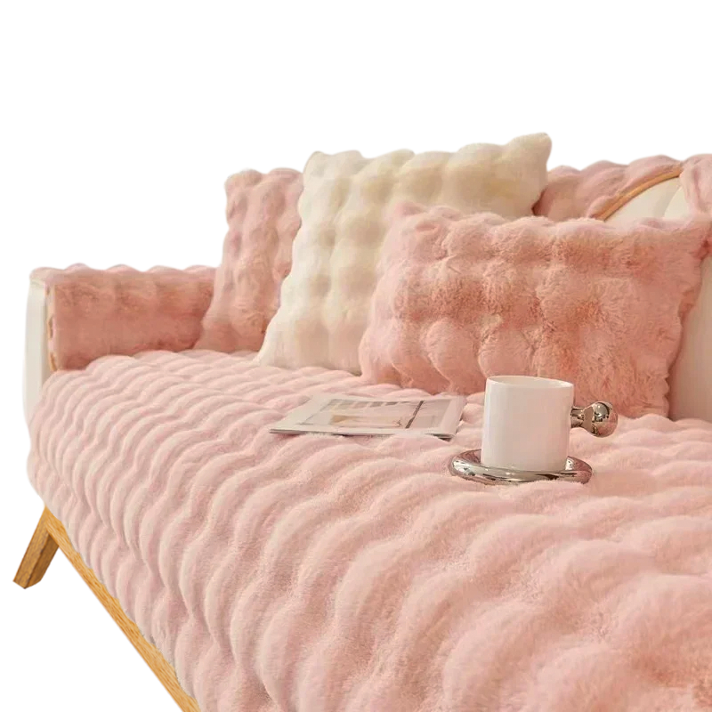 Anyseat Sofa Towel Super Soft Rabbit Plush Pink Thicken Bubble Velvet Non-slip Sectional Sofa Cover Non-slip L-shaped Couch Cover