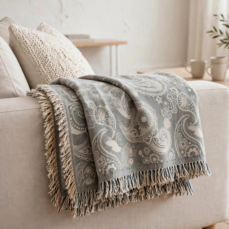Anycozy Paisley Gray Throw Blanket – Soft Camping Mat & Cozy Home Décor