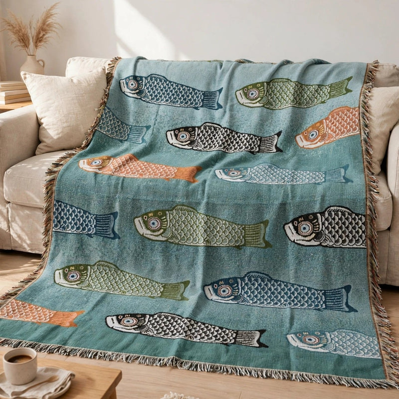 Anycozy 160x220cm Throw Blanket Koi Fish Sofa Cover Camping Mat