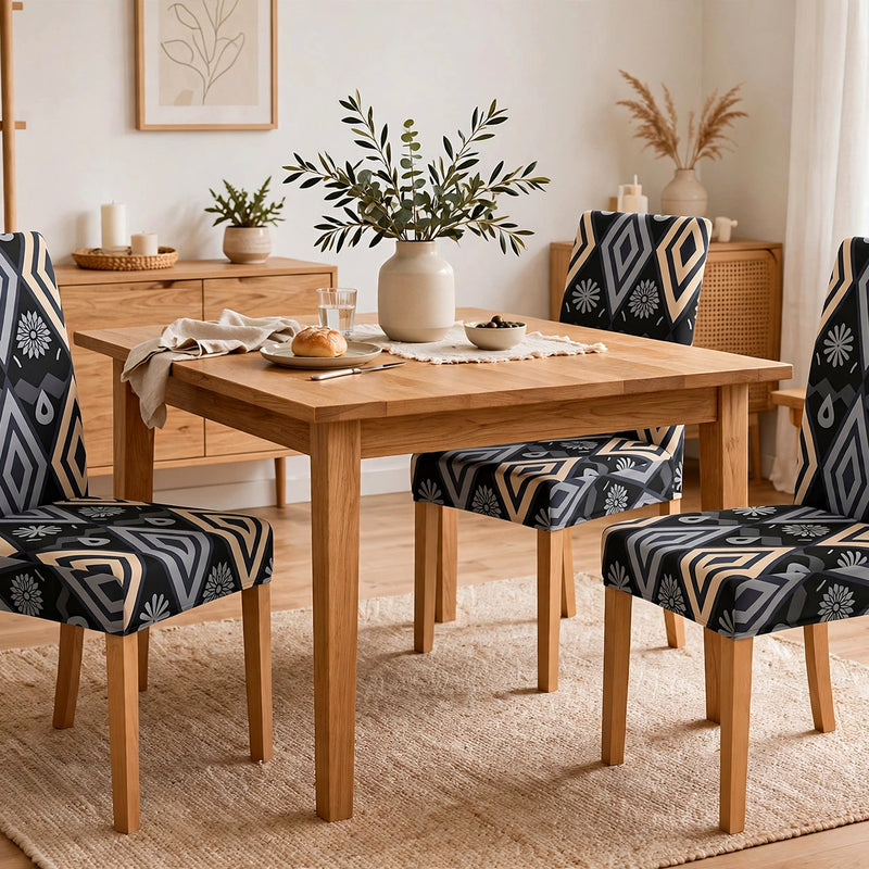 Anyseat Black Pattern Print Elastic Chair Cover – Plain Dining Slipcover & Home Décor