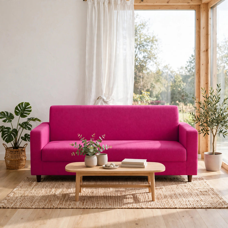 Anyhouz 3 Seater Sofa Cover Plain Magenta Style and Protection For Living Room Sofa Chair Elastic Stretchable Slipcover