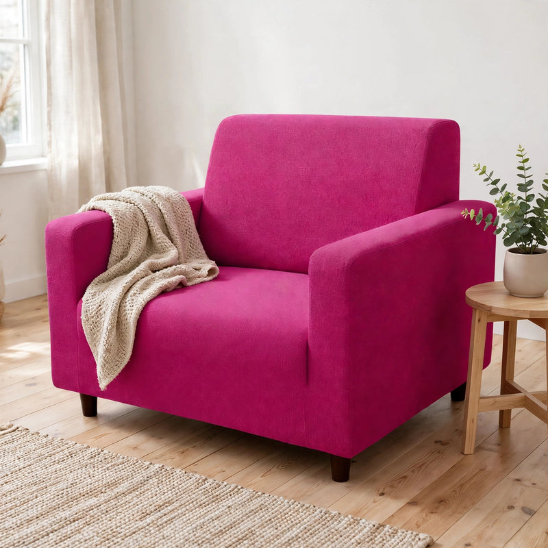 Anyhouz 1 Seater Sofa Cover Plain Magenta Style and Protection For Living Room Sofa Chair Elastic Stretchable Slipcover
